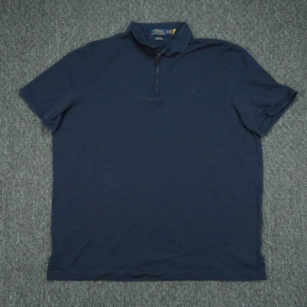 Polo Ralph Lauren Shirt Mens XL Blue Short Sleeve Stretch‎ Mesh Quarter Zip